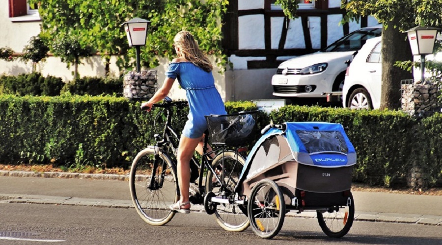 Anhnger fr Hunde, Katzen und Kinder. Mit Motor ist es ein Kinderspiel!